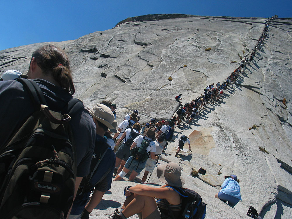 Half Dome cable route up the granite dome