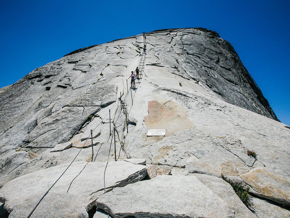 Hikers on the climb up Half Dome